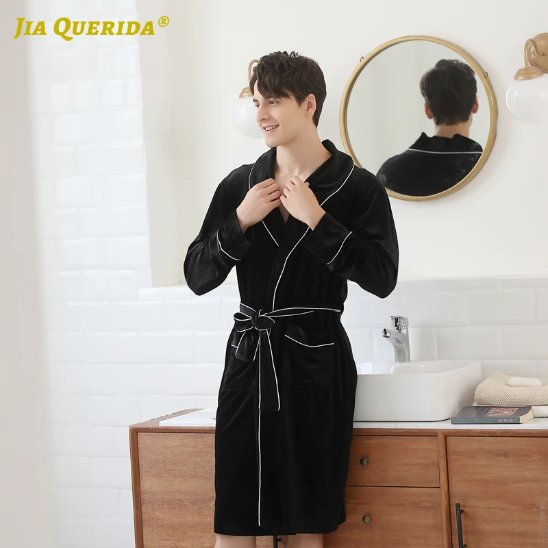 

Large Lapel Black Velvet Man Robe Housecoat Bath Robe Kimono Home Robe Night Robe Fashion Style Casual Style Long Sleeve Yukata
