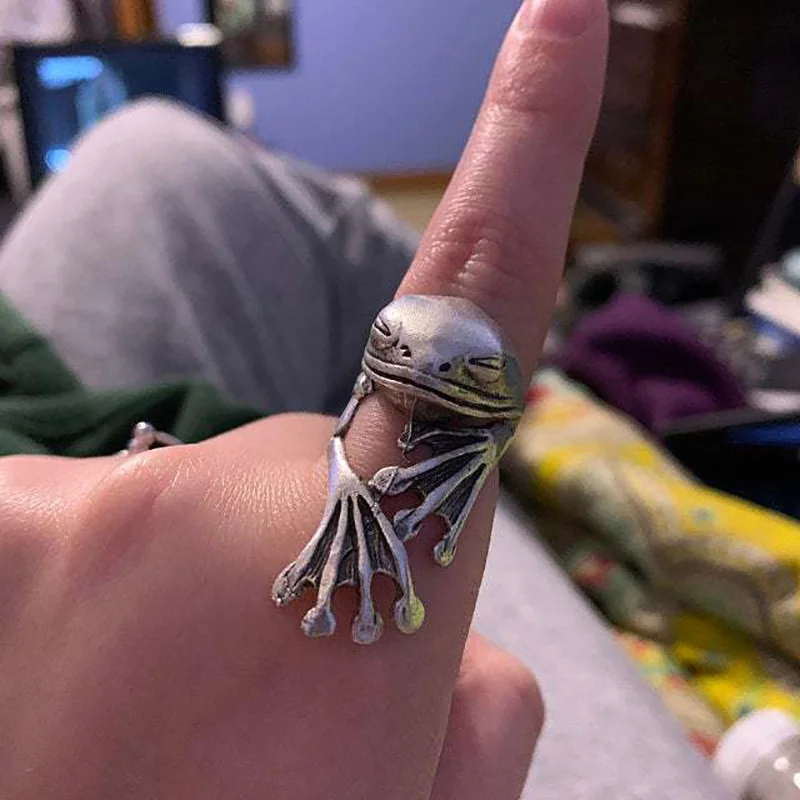 Finger Ring Frog Toad Animal Rings for Women men Artistic Design Retro Opening Resizable Unisex Female Statement Rings Silver Color Gift