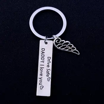 

12PC Angel Wings Drive Safe Daddy I Love You Heart Keyring Family Love Dad Papa Daddy Father's Day Gifts Car Wallet Key Ring Hot