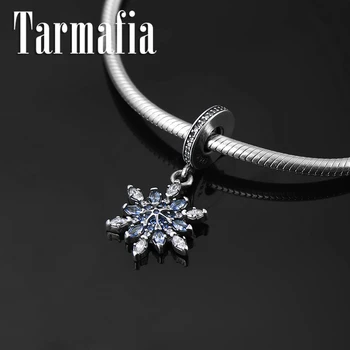 

DIY Gift 925 Sterling Silver beautiful Shining Crystal snowflake Charm Pendant Bead Fit Original Women Bracelet Jewelry making