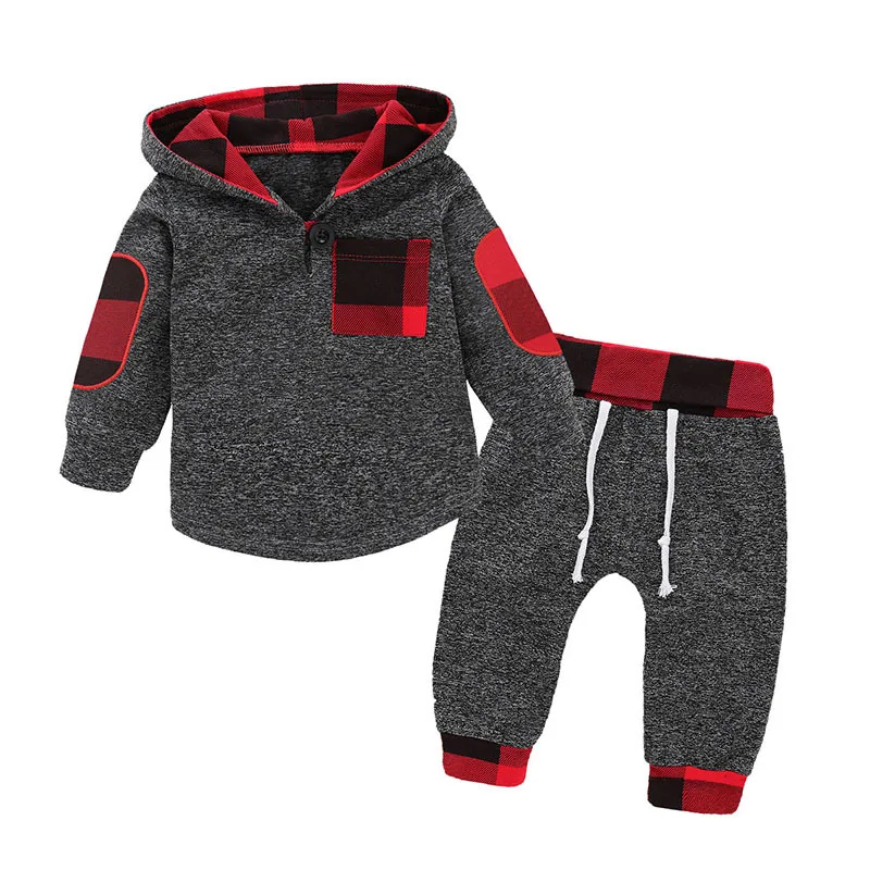 Осенне-зимняя одежда для маленьких мальчиков, комплект одежды для маленьких девочек, костюм из 2 предметов: толстовка с капюшоном+ штаны, Одежда для младенцев 1, 2, 4 лет - Цвет: Red