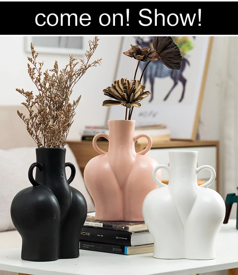 Grand Vase à Poser Au Sol Centrakor Vase en céramique Moderne fait à la main, simple, Art corporel, fleur de  culture aquatique, ornements de décoration de maison nordique | AliExpress