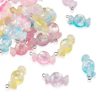 

30pcs/set Colorful Candy Resin Pendants for Jewelry Making DIY Bracelet Necklace,with Iron Screw Eye Pin Peg Bails
