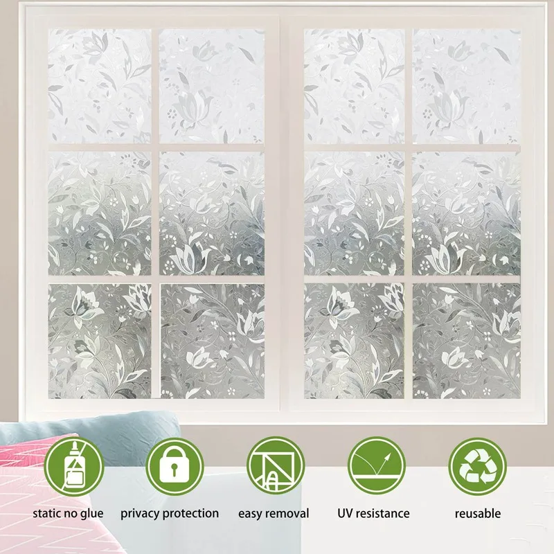 

S/M/L 3D Colorful Glass Sticker Transparent Light Frosted Electrostatic Film Self-adhesive UV Protection Home Decoration Decal