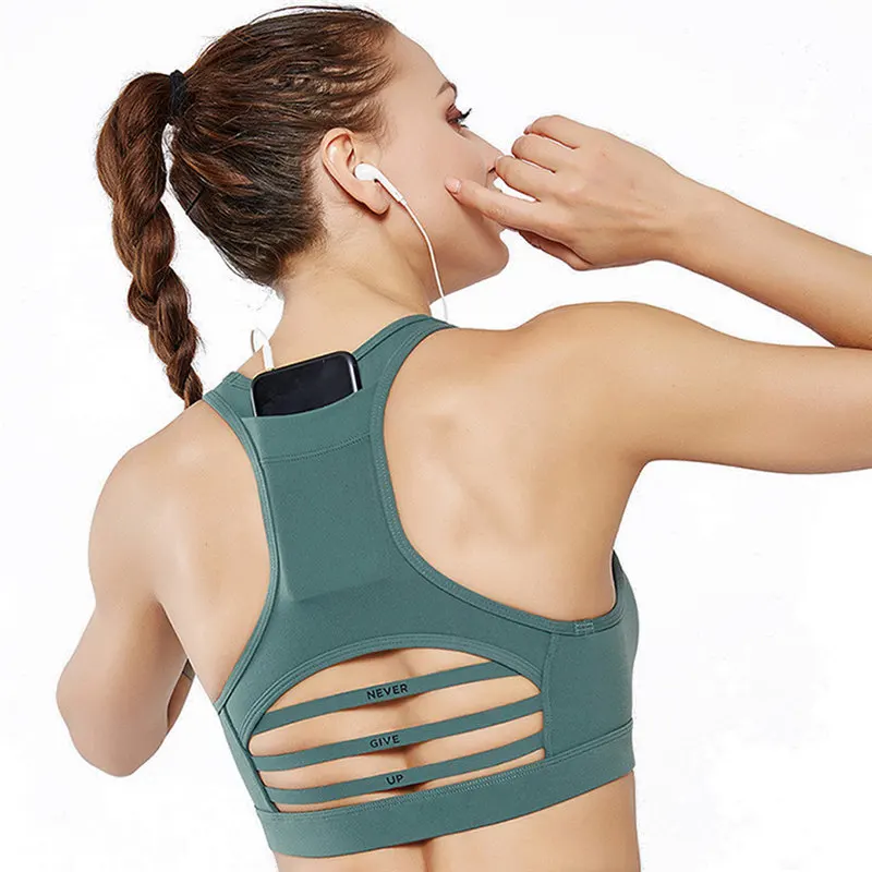 Top Women Sports Bra with Phone Pocket Compression Push Up Underwear Female Gym Fitness Running Yoga Bh Sport 6 | Спорт и