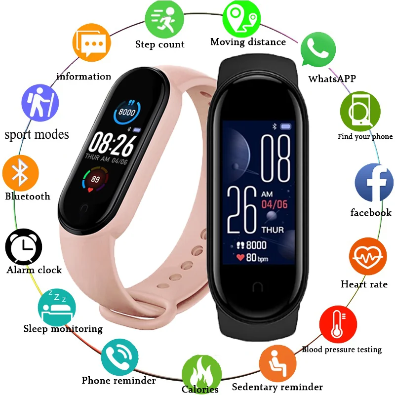 Reloj inteligente deportivo M5 para hombre y mujer, pulsera con Monitor de ritmo cardíaco y presión arterial, para Android e IOS