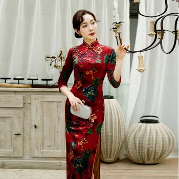 

Large Size 3XL-5XL Classic Female Qipao Vintage Oriental Tight Cheongsam Mandarin Collar Novelty Formal Party Dresses Vestidos