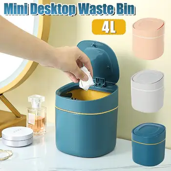

Mini Pressing Type Round Trash Can Plastic Flip Cover Double-Layer Waste Bins Desktops Mini Dustbin Household Cleaning Tools