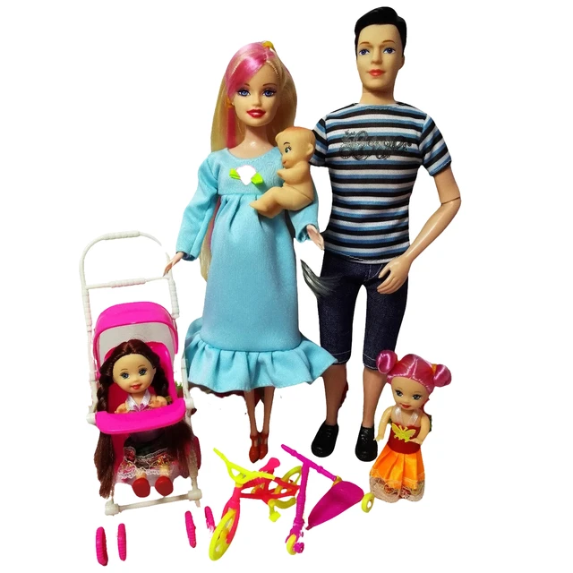 Boneca Barbie Grávida E Família Carrinho E Papai Mamãe Filho