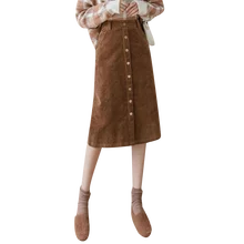 9583 Ретро женские миди юбки с высокой талией вельветовые с металлической пуговицей черные женские прямые миди юбки модные облегающие Зимние Теплые юбки