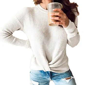 

Women Sweater Slim Casual Knitted Pullovers Solid Color Round Female Criss-Cross Sweaters