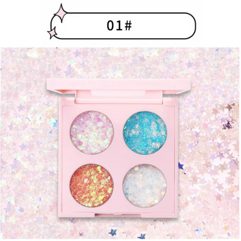 4 Color Sequin Eyeshadow Gel Long-lasting Brighten Skin Color Waterproof Glitter Luminous Eye Shadow Palette Makeup SC54