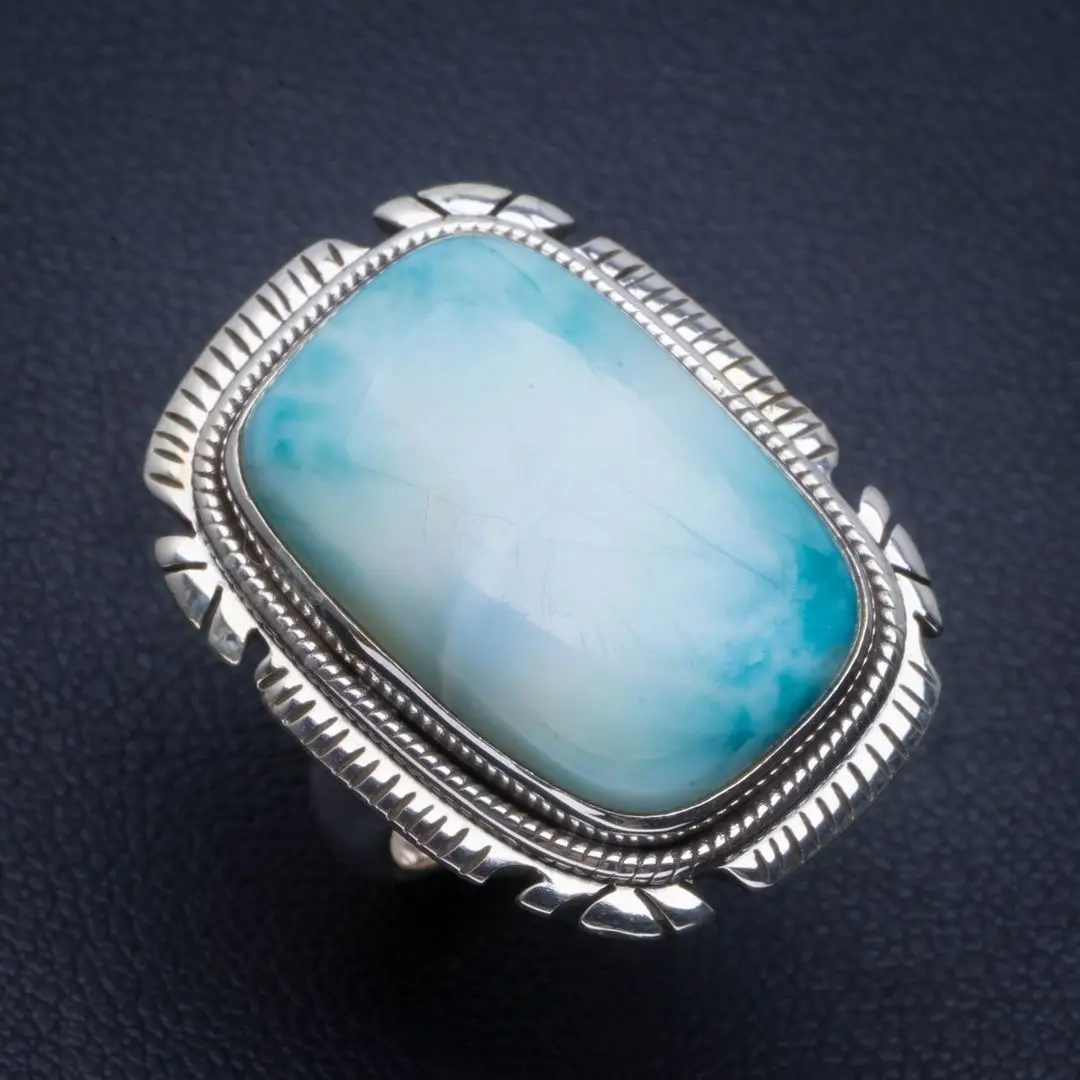 Натуральное Caribbean Larimar уникальное 925 пробы Серебряное кольцо ручной работы 5,5 B1797