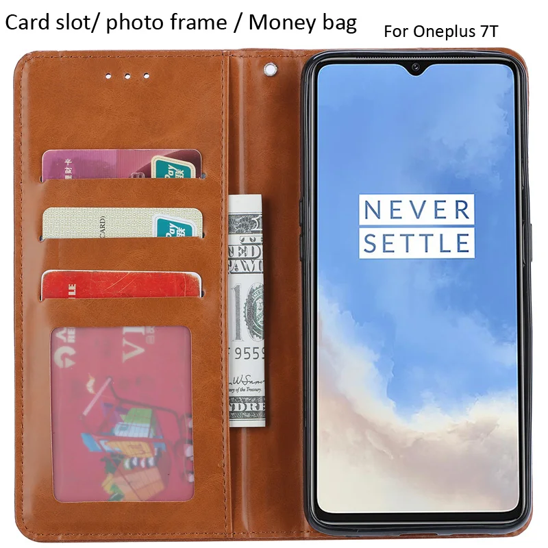 Кожаный чехол-бумажник с отделением для карт для Oneplus 7T Pro Чехол в деловом стиле Capinha 1+ 7T