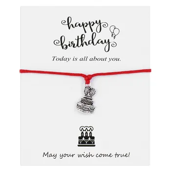 

Wholesale Birthday Cake Charms Card With Handmade Bracelet Woven Adjustable Jewelry Making For Women Men13 Color