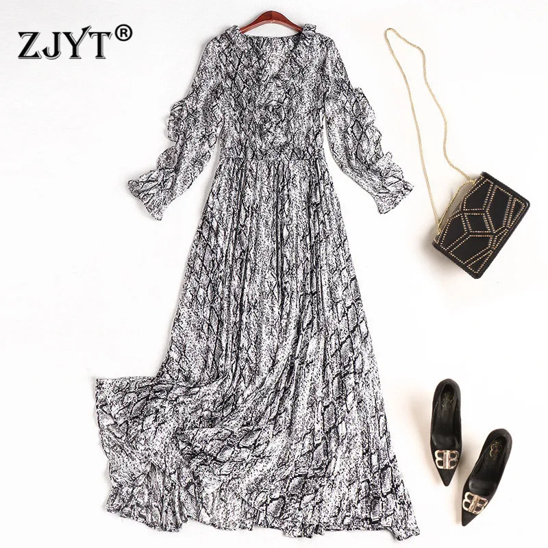 

2020 New Fashion Runway Designers Spring Dress Woman Clothes Elegant Long Sleeve Vintage Leopard Print Midi Chiffon Dresses