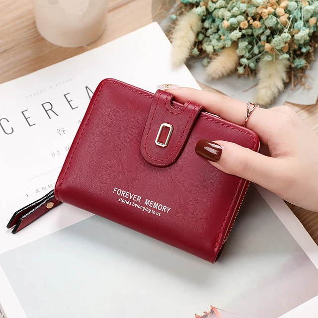 6-Colour Fashion Women Folded Small Wallets PU Leather Mini Short Coin Purse Ladies Female Multifunction Card Holder Clutch Red