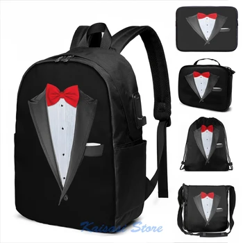 

Funny Graphic print Realistic Tuxedo Shirt USB Charge Backpack men School bags Women bag Travel laptop bag