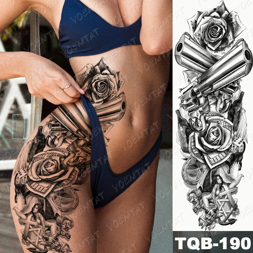 

Fake Gun Sexy Rose Revolver Cross Pistol Crotch Man Woman Glitter Tatu Transfer Tattoo Semi Permanent Tattoo Sleeve Gomette Tato