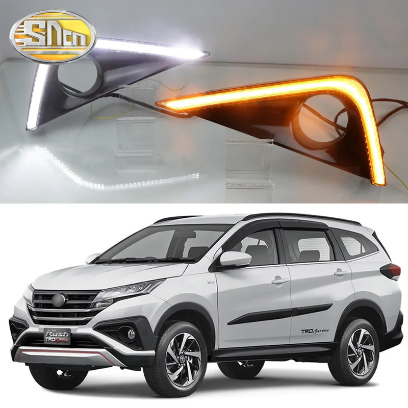 

12V автомобильный светодиодный Daylihgts дневные ходовые огни для Toyota Раш 2018 2019 желтый указатель поворота Функция Габаритные огни Дневные ходовые фары