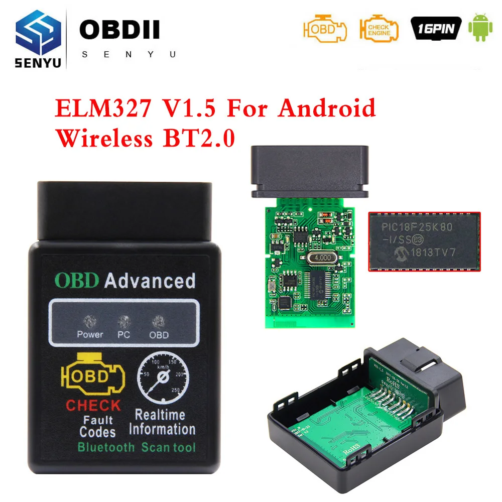 ELM327 V1.5 PIC18F25K80 OBD2 беспроводной сканер для Android ELM 327 HH OBDII OBD 2 Автомобильный