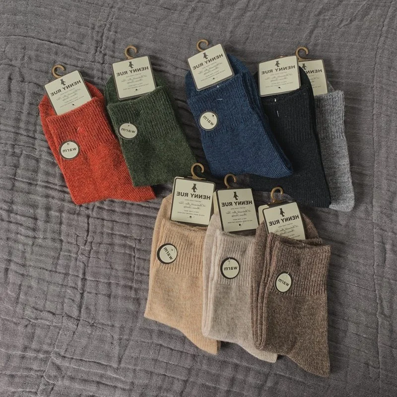 

Retro Color to a Dozen Autumn And Winter Warm Multi-color Thread Closing Solid Color Tube Socks Wool Socks Children