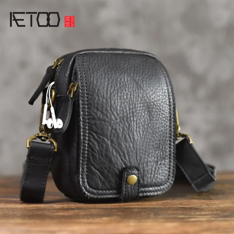 US $27.38 Aetoo Leather Messenger Bag Casual Vintage Leather Phone Pocket Shoulder Bag Mini Mens Soft Leather Small Bag