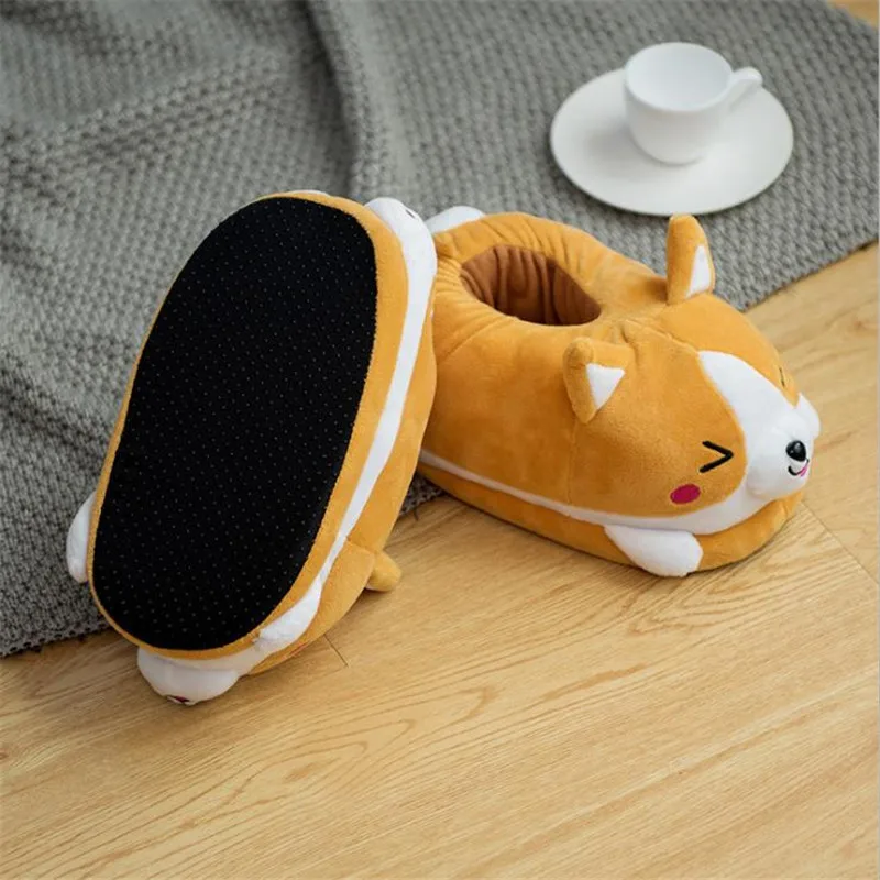 WHOHOLL Women Home Shiba Inu Slippers Winter Warm Shoes Husky Slip on Flats Slides Female animal Slippers Women Shoes Xmas Gifts