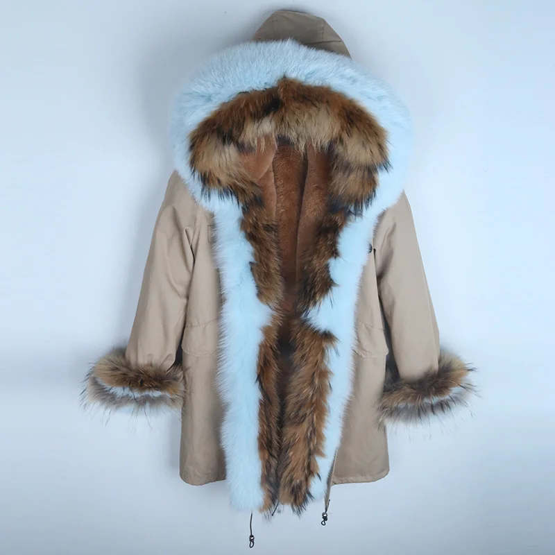 9 light khaki Новинка, зимняя куртка для женщин, водонепроницаемая парка, толстая, теплая, натуральный Лисий мех, воротник, капюшон, парка, верхняя одежда, искусственный мех, подкладка из настоящего меха, пальто - Цвет: 9 light khaki