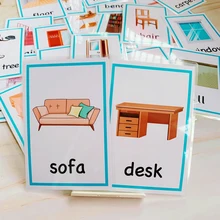 24 pçs inglês cognitivo cartão flash móveis dos desenhos animados necessidades diárias aprendizagem cartões de palavra cedo jogo de memória educacional para o miúdo