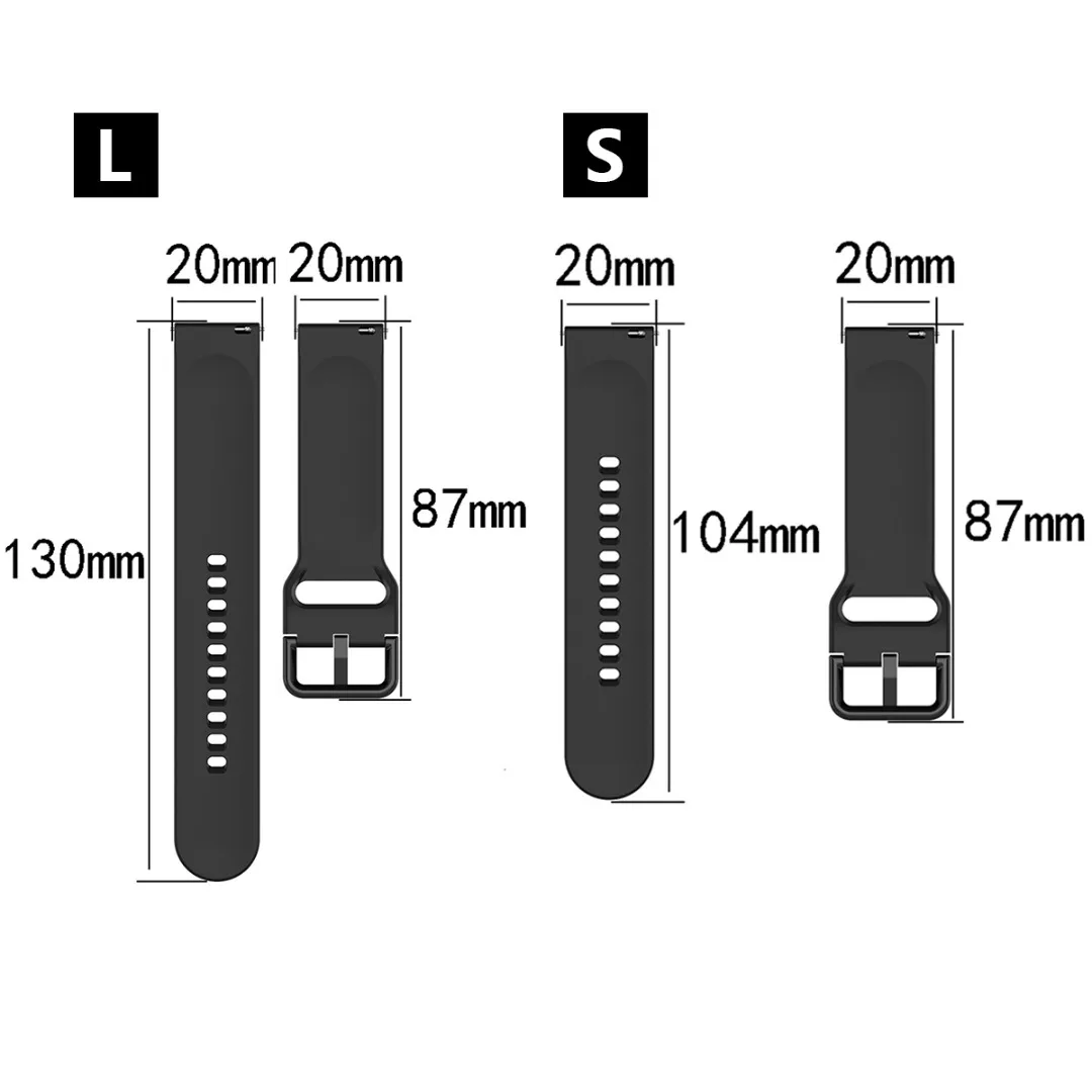 20mm Universal Strap Adjustable Soft Silicone Bracelet Watch Bands Strap For Samsung Galaxy Watch 40mm R500/Active 2 Wrist Band