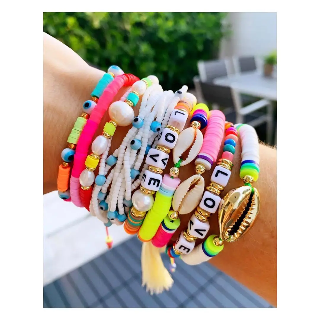 Go2Boho Evil Eye Bracelets Love Letter Bracelet For Women Boho Shell Pulsera Girl Jewelry