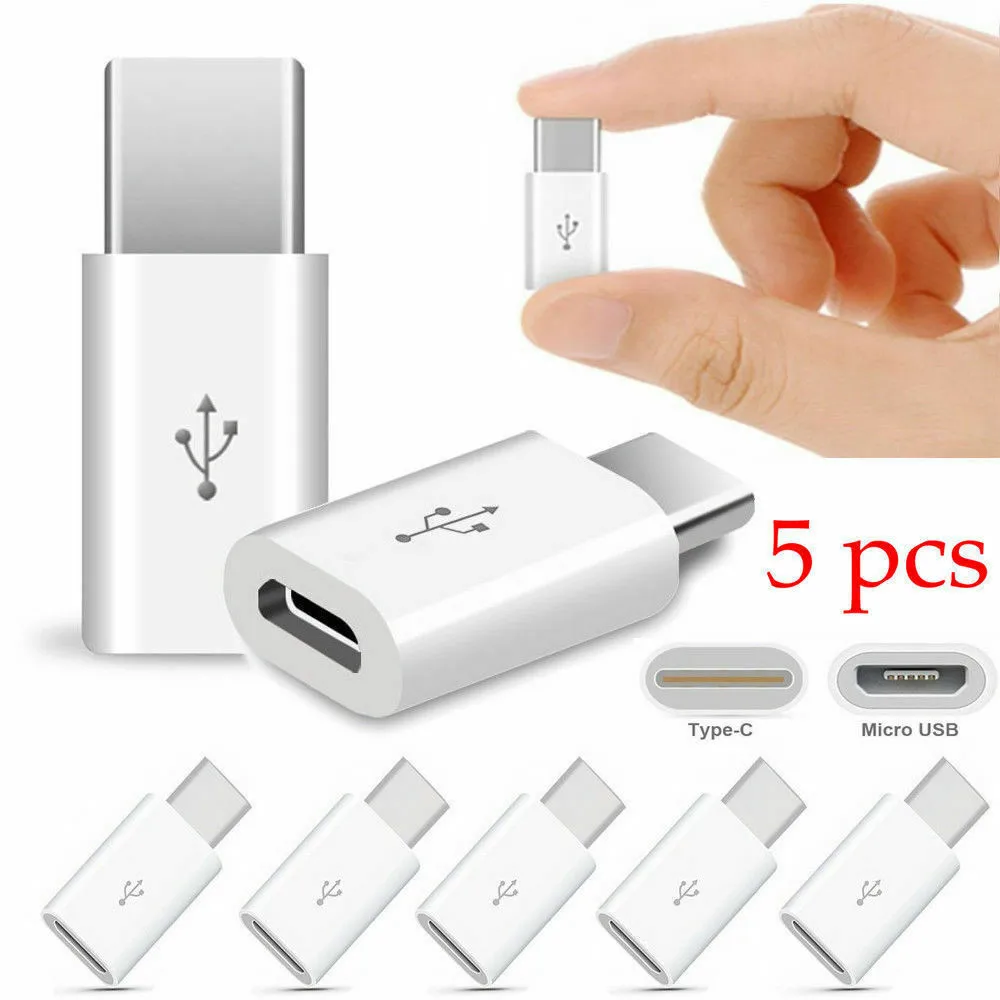 5PC New Micro USB Female To Type C Male Adapter Converter Micro-B To USB-C Connector Charging Adapter Phone Accessories iphone to type c adapter Adapters & Converters