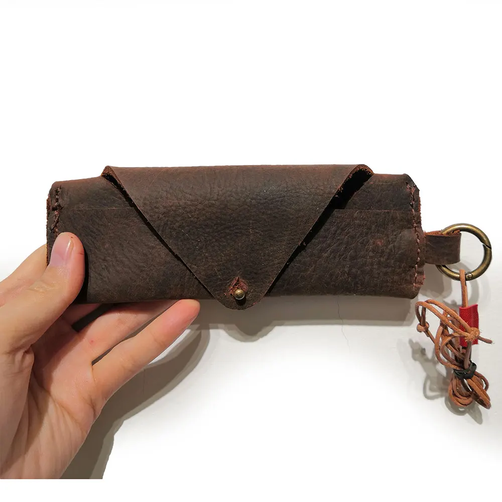Brown with Strap Lukegear натуральная кожа очки упаковка Рождественский подарок винтажные очки Чехол ручной работы ретро солнцезащитные очки Сумки - Цвет: Brown with Strap