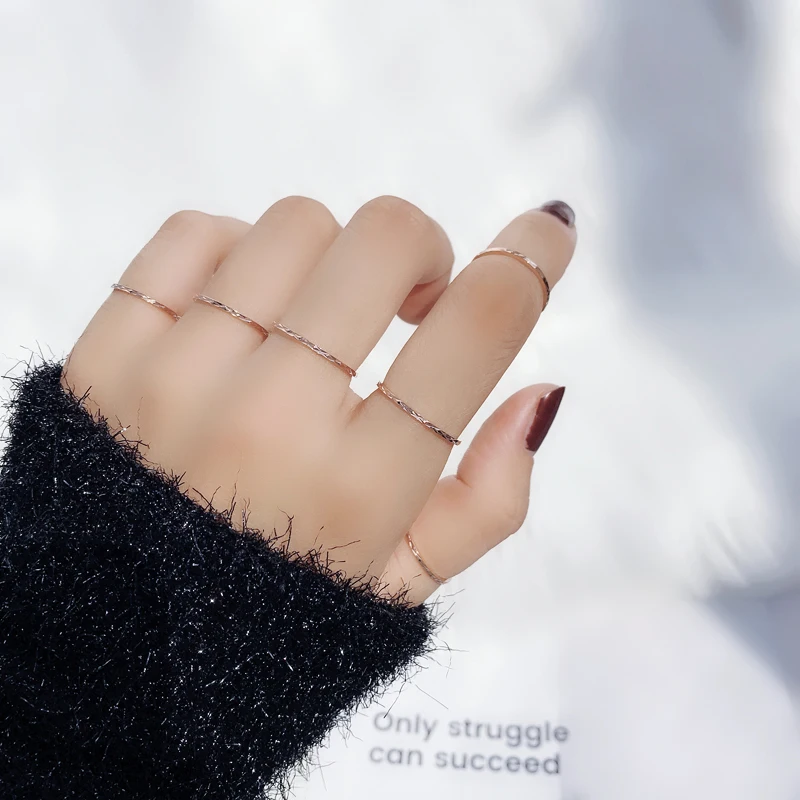 Couple Rings Titanium Steel Rings YUN RUO Simple Glint Gleam Couple Ring Rose Gold Fashion 316 Titanium Steel Jewelry Birthday Gift Woman Never Fade