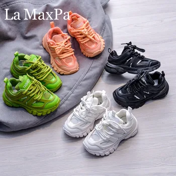

2020 Boys Girls Lace-Up Chunky Sports Sneakers Baby Toddler Little Big Kids Fashion Trainers Children School Casual Walk Shoes