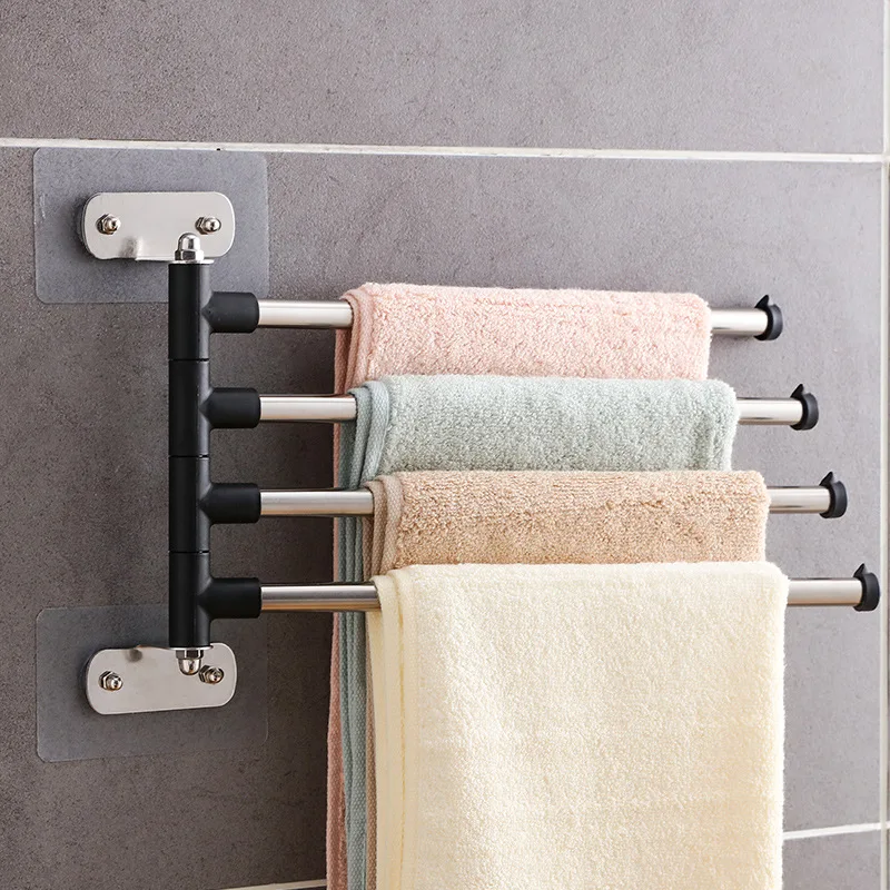 

304 stainless steel towel bar non-perforated bathroom kitchen accessories movable bar rotating towel rack