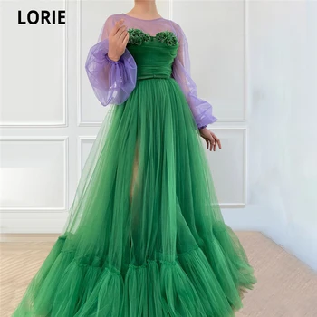 

LORIE Green with Purple Princess Prom Dresses with Long Sleeves Tulle Beach Boho Evening Dresses 2020 Dubai Arabic Party Gowns