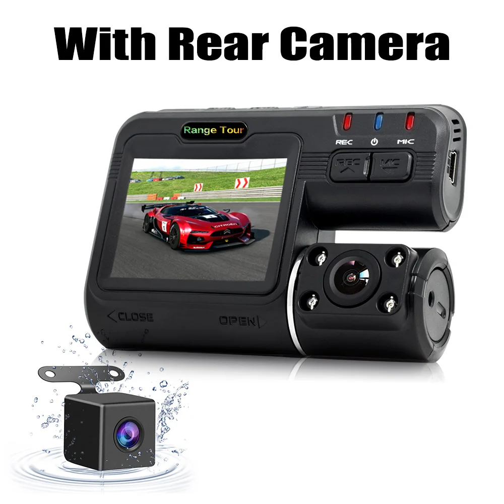With Rear Camera Двойная камера DVR i1000 Full HD 1080P двойной объектив видеорегистратор 2 камеры ночного видения Автомобильный видеорегистратор видеокамера i1000s - Название цвета: With Rear Camera