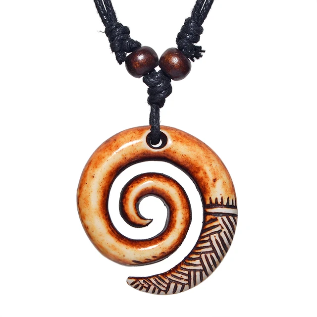 Bone Maori Koru Pendant Leather Cord Necklace