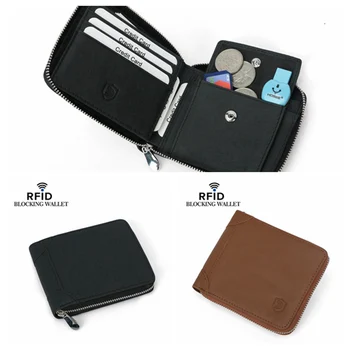 

1 Piece Cowhide Genuine Leather Wallet Men Vintage Crazy Horse Leather Short Zipper Wallets Purse Card Holder With Coin Pocket