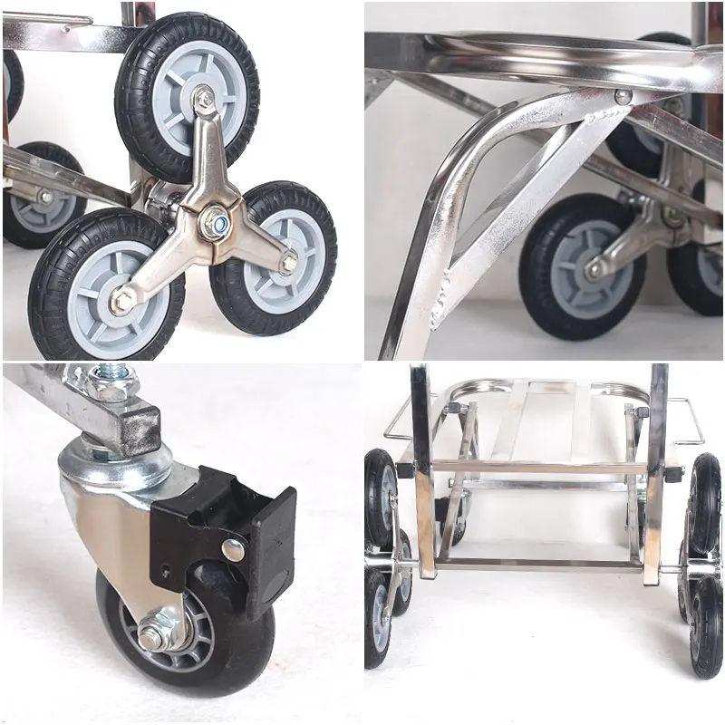 Stainless Steel Stair-Slimbing Luggage Cart, Folding Portable Hand Truck Dolly, Eight-Wheel Trolley