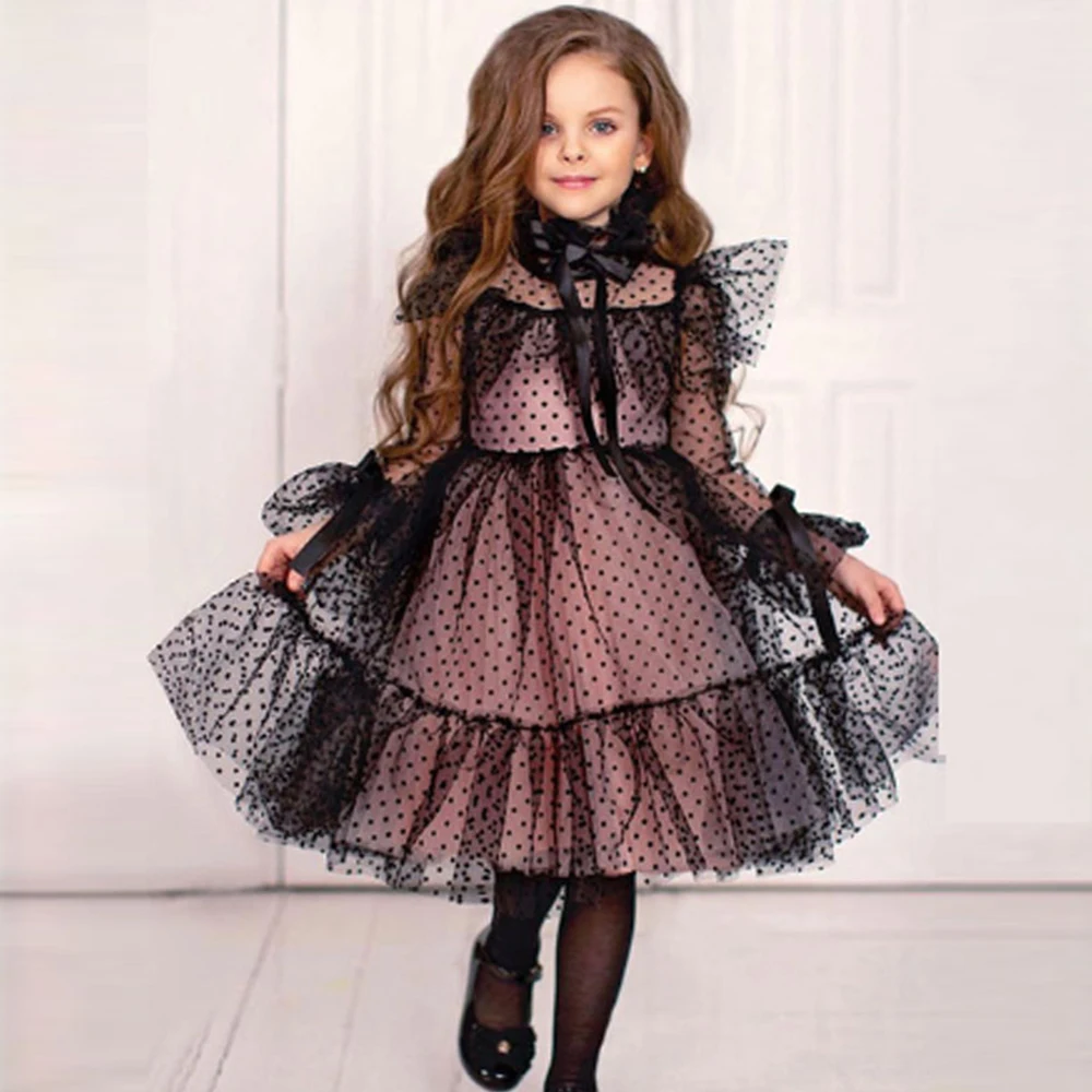 

Новое поступление, прозрачные Бальные платья для девочек с длинным рукавом и лентами, платье для дня рождения, свадьбы, цветов, платья для первого причастия для девочек