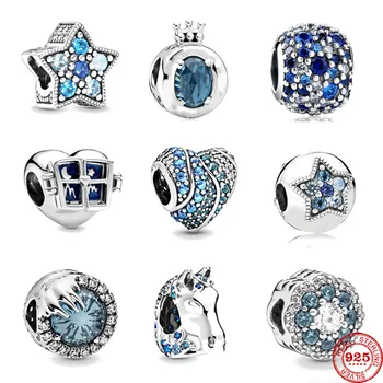 

2020 new free shipping blue star Winter Crystal crown Mosaic Ball diy bead fit Original Pandora charms silver 925 bracelet X027