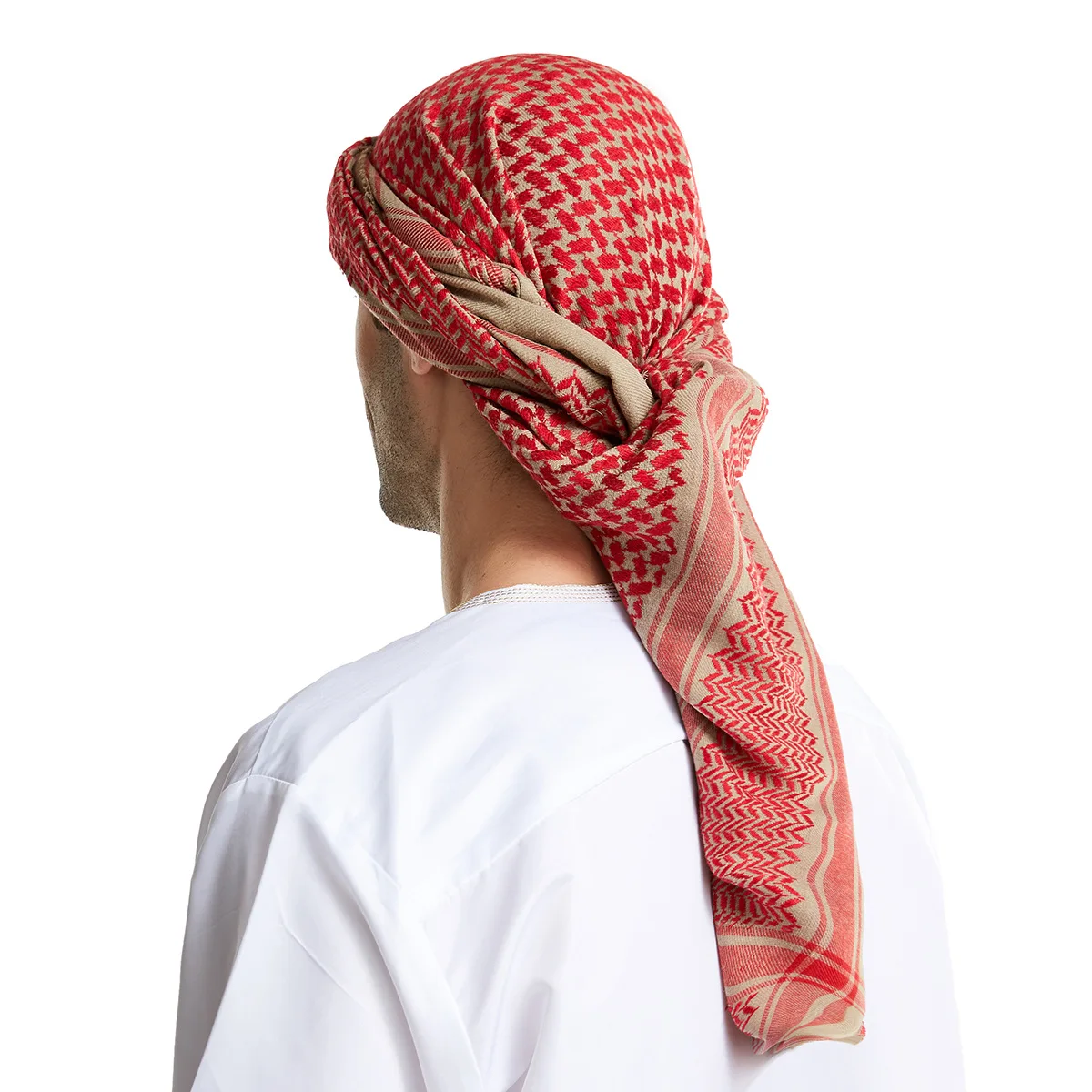 Arab Men Head Scarf Adult Shemagh Keffiyeh Muslim Saudi Tactical Desert Square Wool Scarf Islam Headdress Shawl Turban Eid Gift mens red scarf