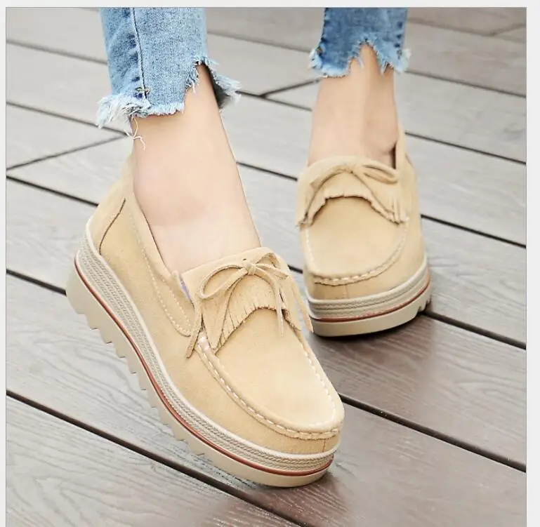 pring Women Flats Shoes Platform Sneakers Slip On Flats Leather Suede Ladies Loafers Casual Shoes Women loafers shoes Large size
