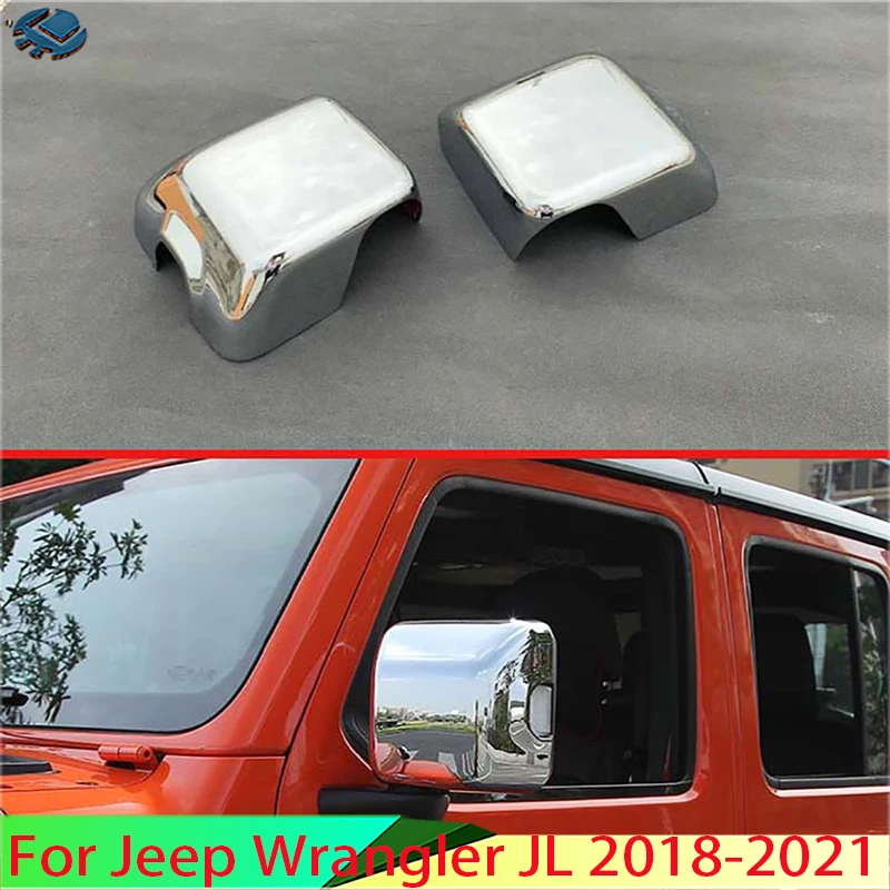 

For Jeep Wrangler JL 2018-2021 Car Accessories ABS Chrome Door Side Mirror Cover Trim Rear View Cap Overlay Molding Garnish
