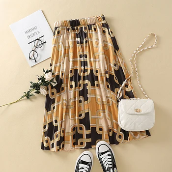 

Women Skirt Summer 2020 New Fashion Stylish Prints Elastic Waist Modern Girl Pleated Skirts