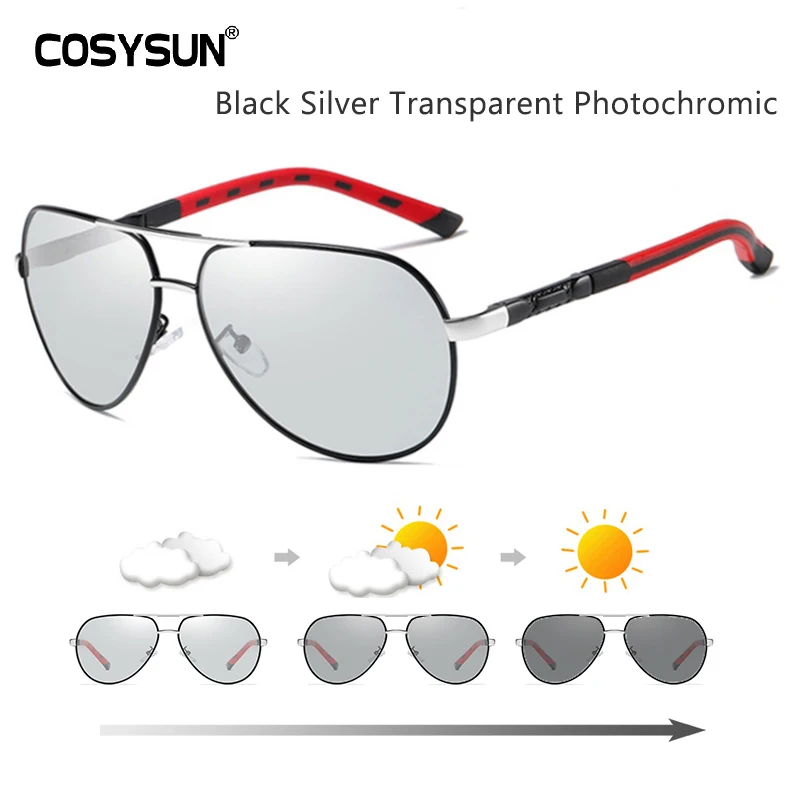 COSYSUN, день, ночное видение, очки, мужские, для вождения, фотохромные, поляризационные, солнцезащитные очки, мужские, алюминиевые, солнцезащитные очки, oculos de sol masculino - Цвет линз: Black Silver Trapt