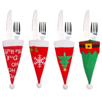 

New Year 2021 Christmas Gift Tableware Fork Knife Holder Bag Navidad Noel Christmas Decorations for Home Dinner Table Eve Decor